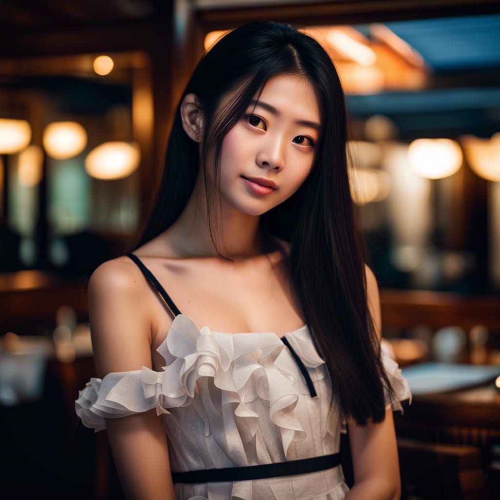 Optimistic Portrait of Japanese Woman in Restaurant