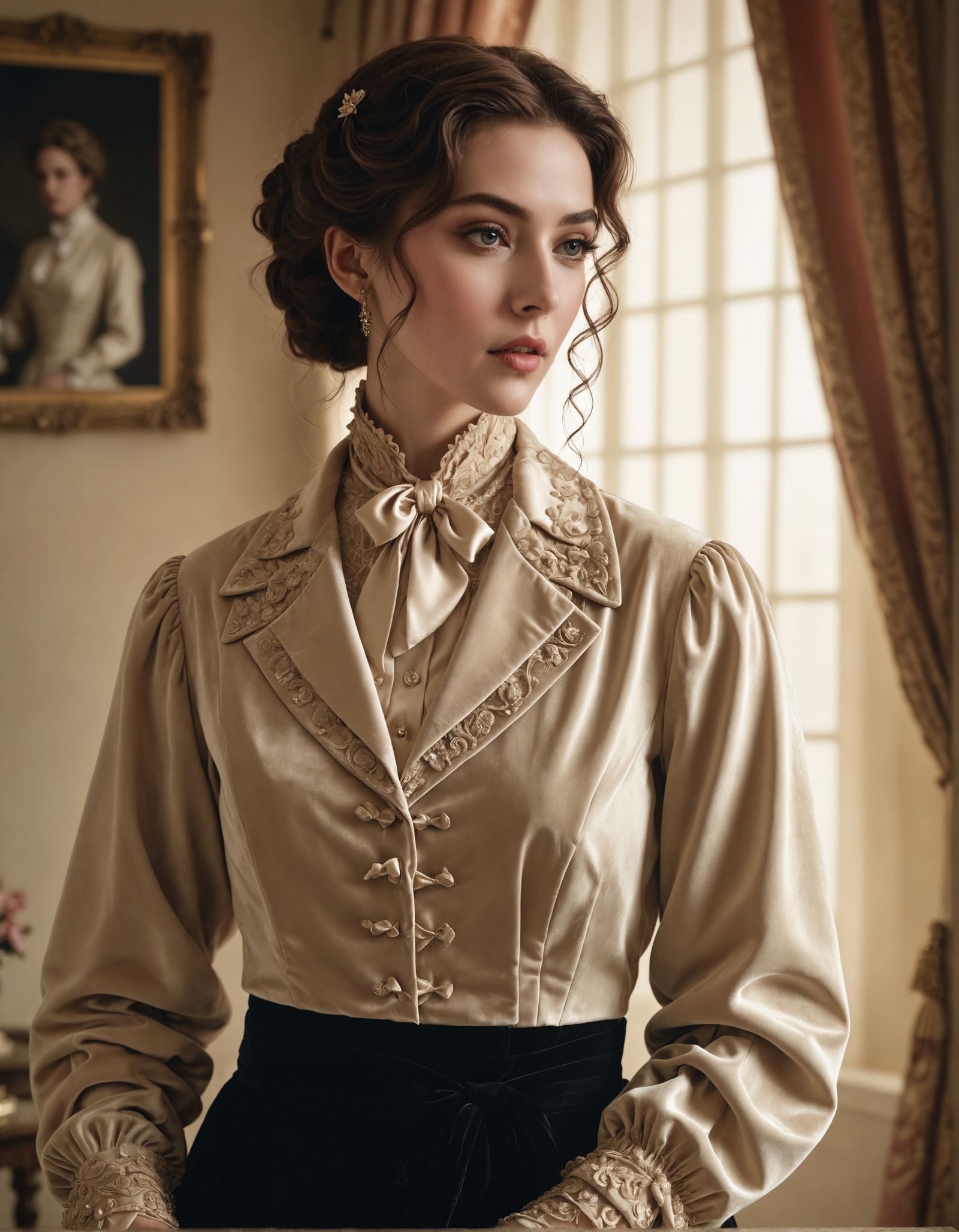 Elegant Oil Portrait of a Poet in Dove Grey Attire