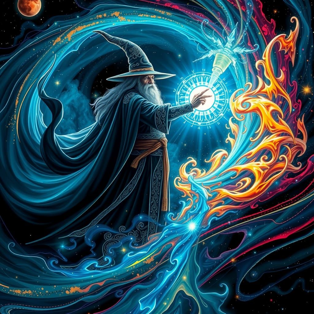 Wizard Casting Bioluminescent Spells in Astral Vortex