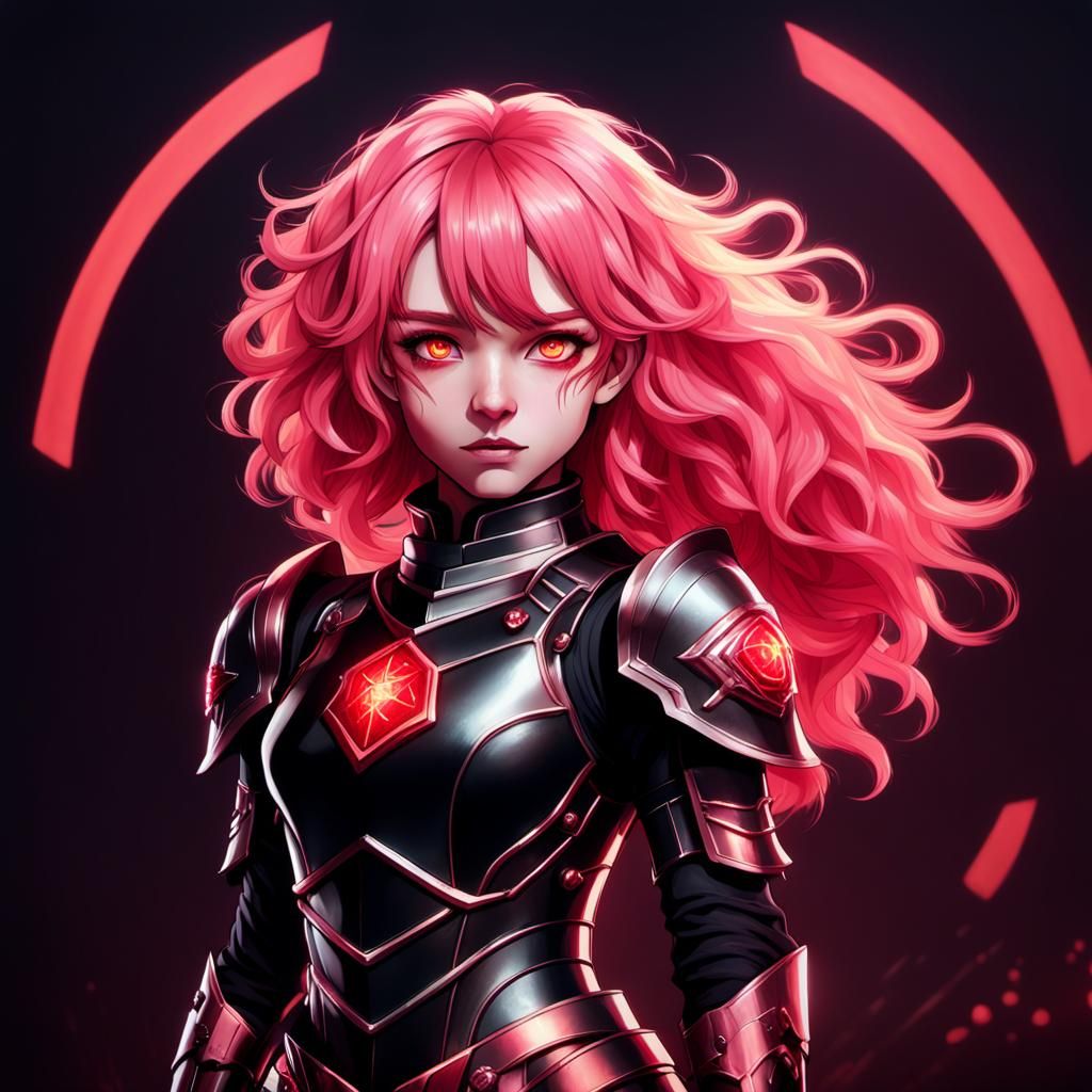 Pink Haired Woman in Cyberpunk Armor: Fantasy Art