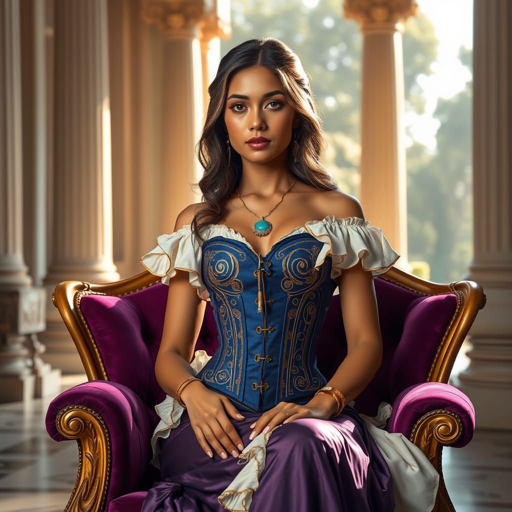 Cambodian Woman in Regal Sapphire-Blue Gown