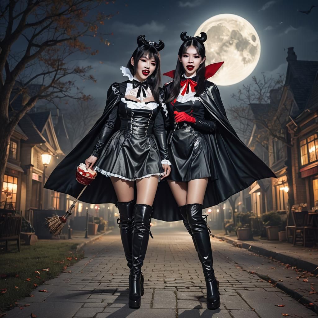 Vampire Maid in Patent Leather Under Moonlight