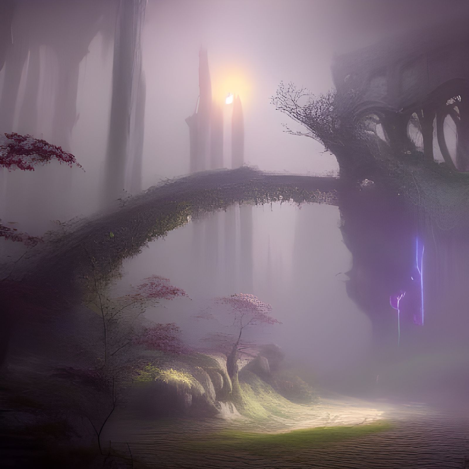 Fantastical Labyrinth in Foggy Daylight: Matte Painting