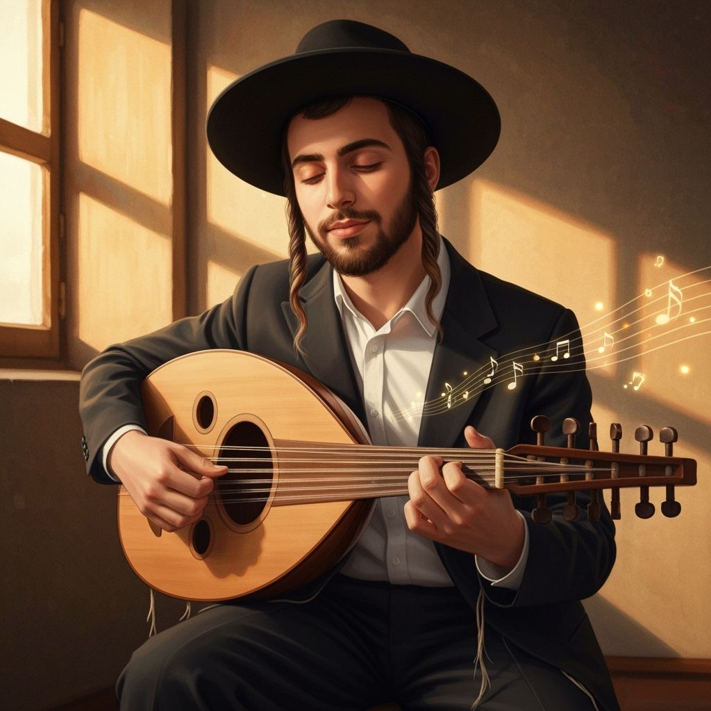 Young Jewish Man Plays Oud in Golden Light