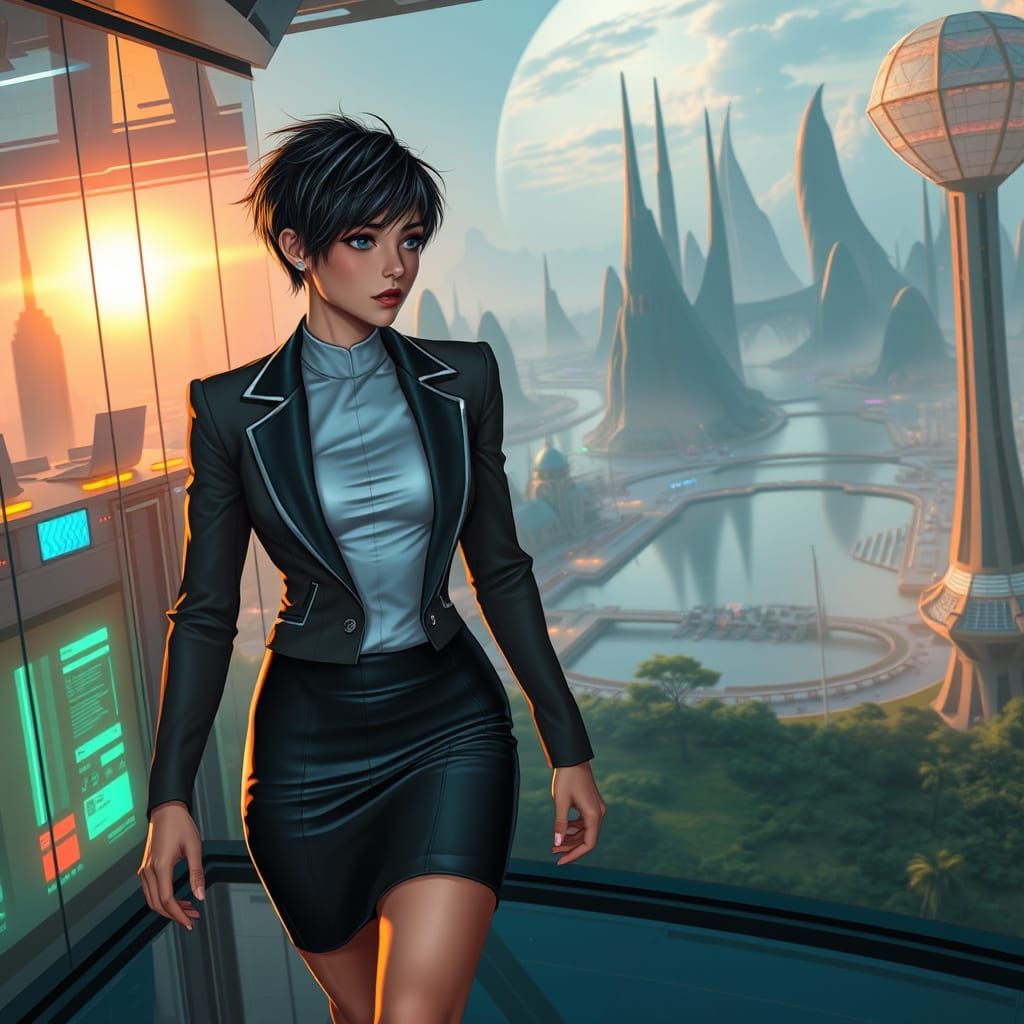 Businesswoman Explores Futuristic City on Alien Planet