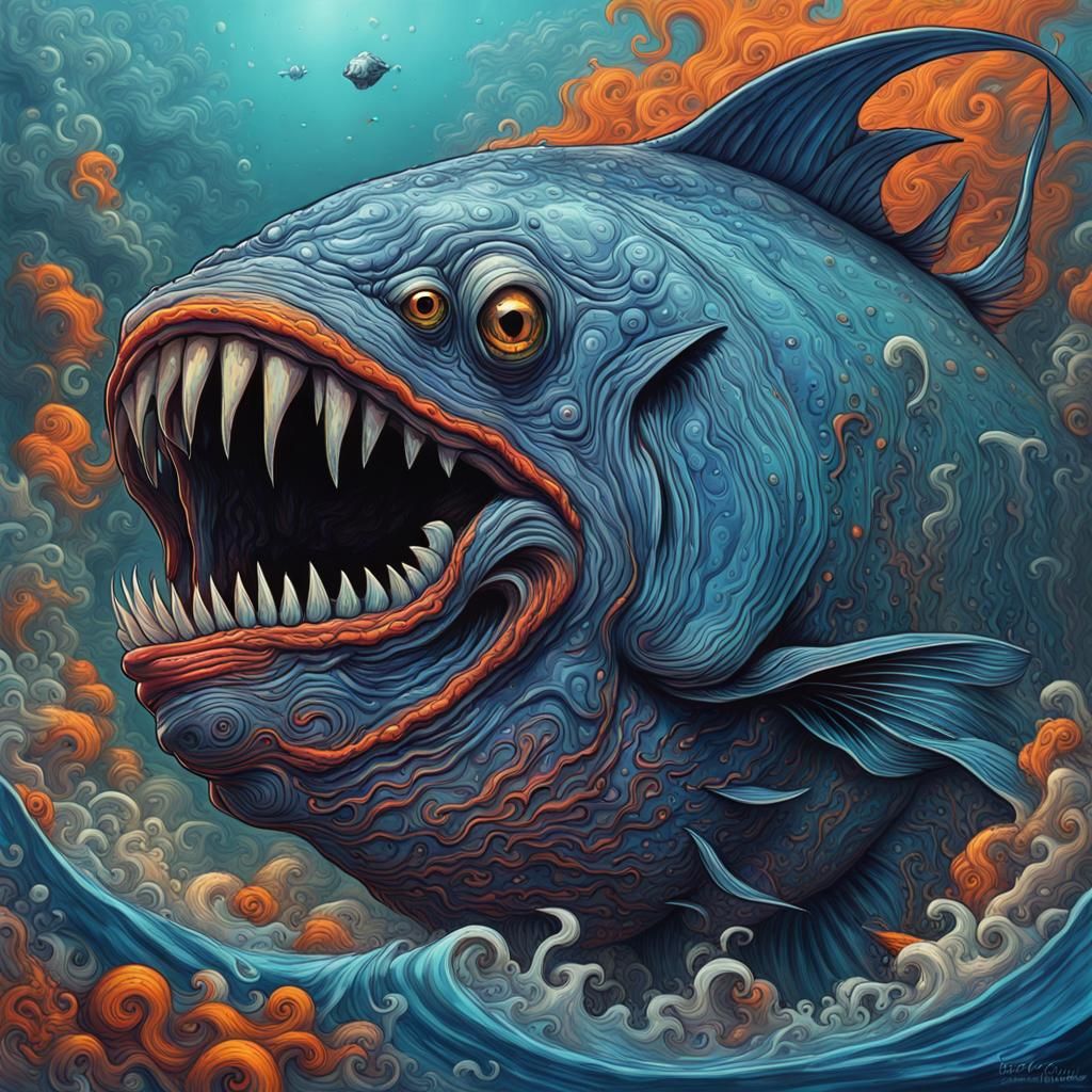 Giant Monster Fish in Retro Sci-Fi Ocean