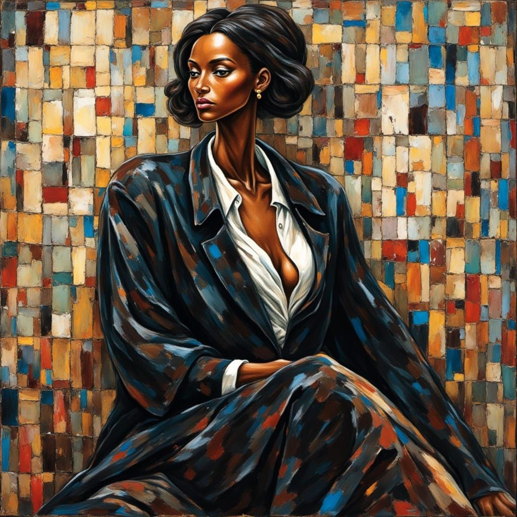 Chaotic Collage Portrait of Melancholic Woman