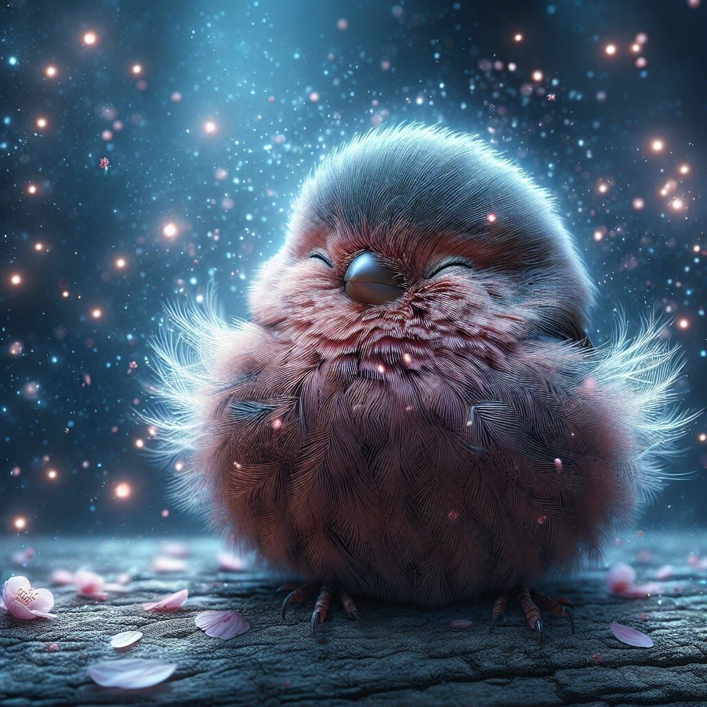 Adorable Rosefinch in Magical Night Scene