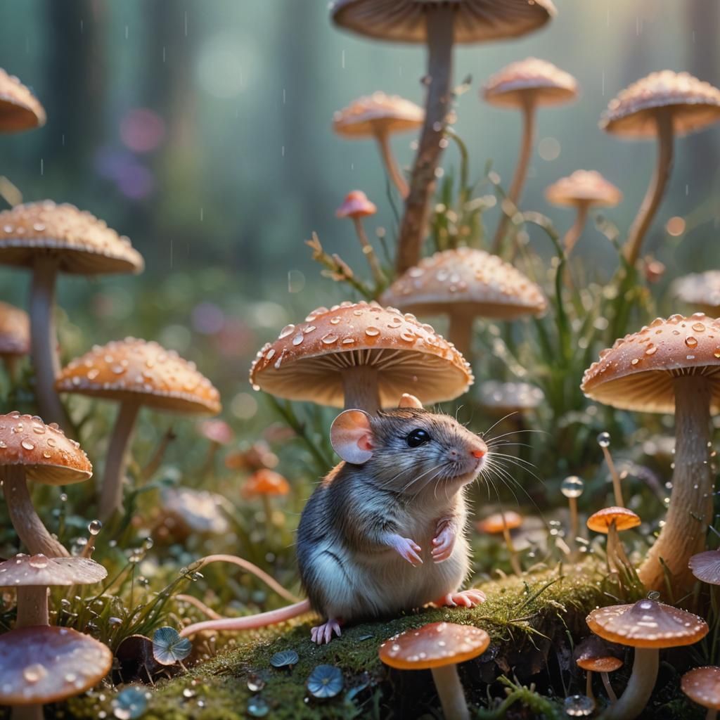 Mouse in Tiny World Reflects Monet Impressionism