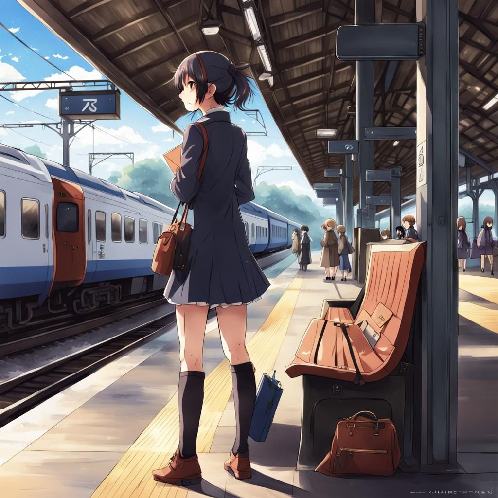 Anime Style Train Station Waiting Scene
