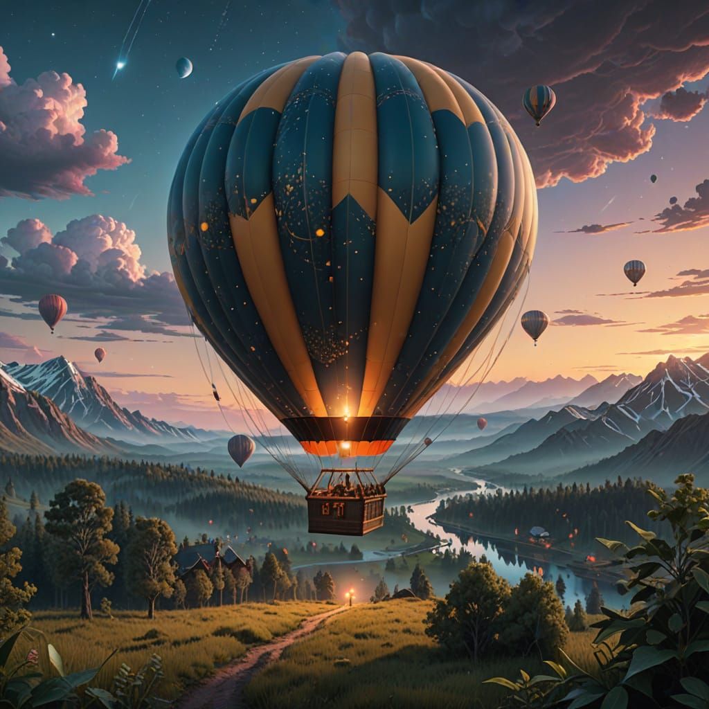 Majestic Starlight Hot Air Balloon Soars Above Lush Jungle L...