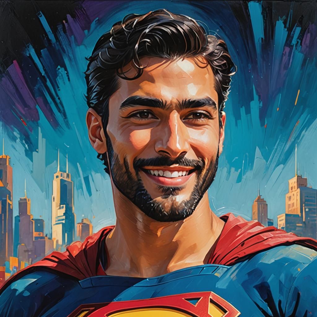 Joyful Superman in Expressionist Impasto Portrait