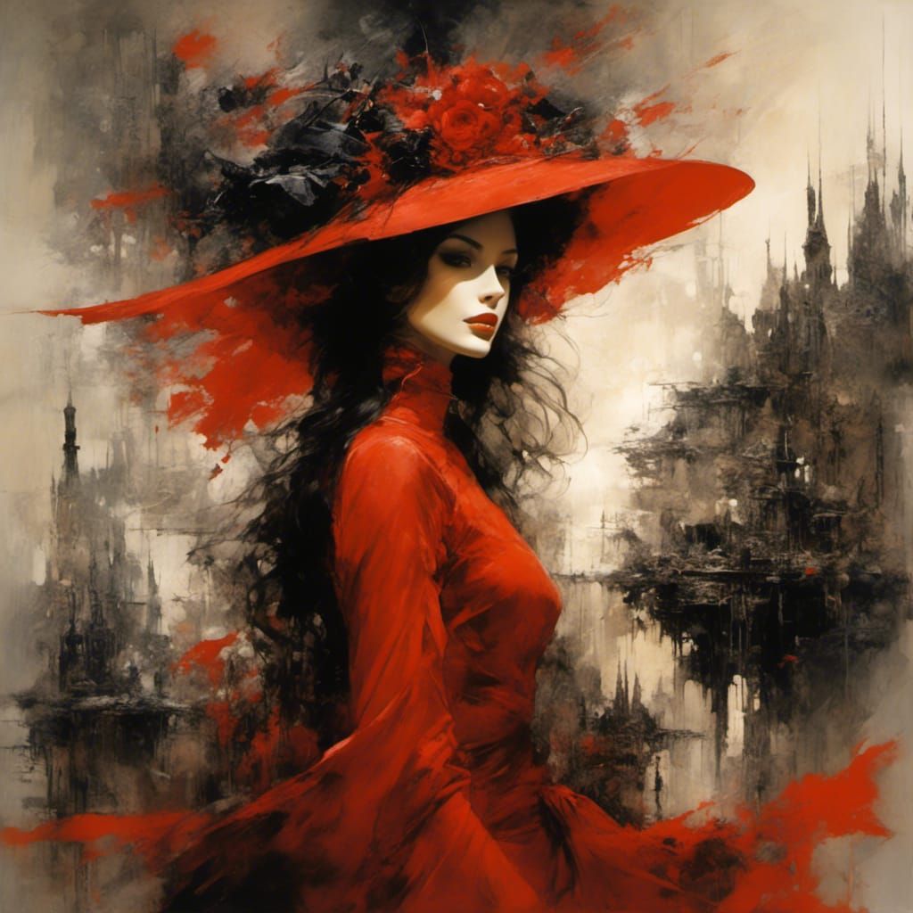 Elegant Woman in Red, Enki Bilal Style