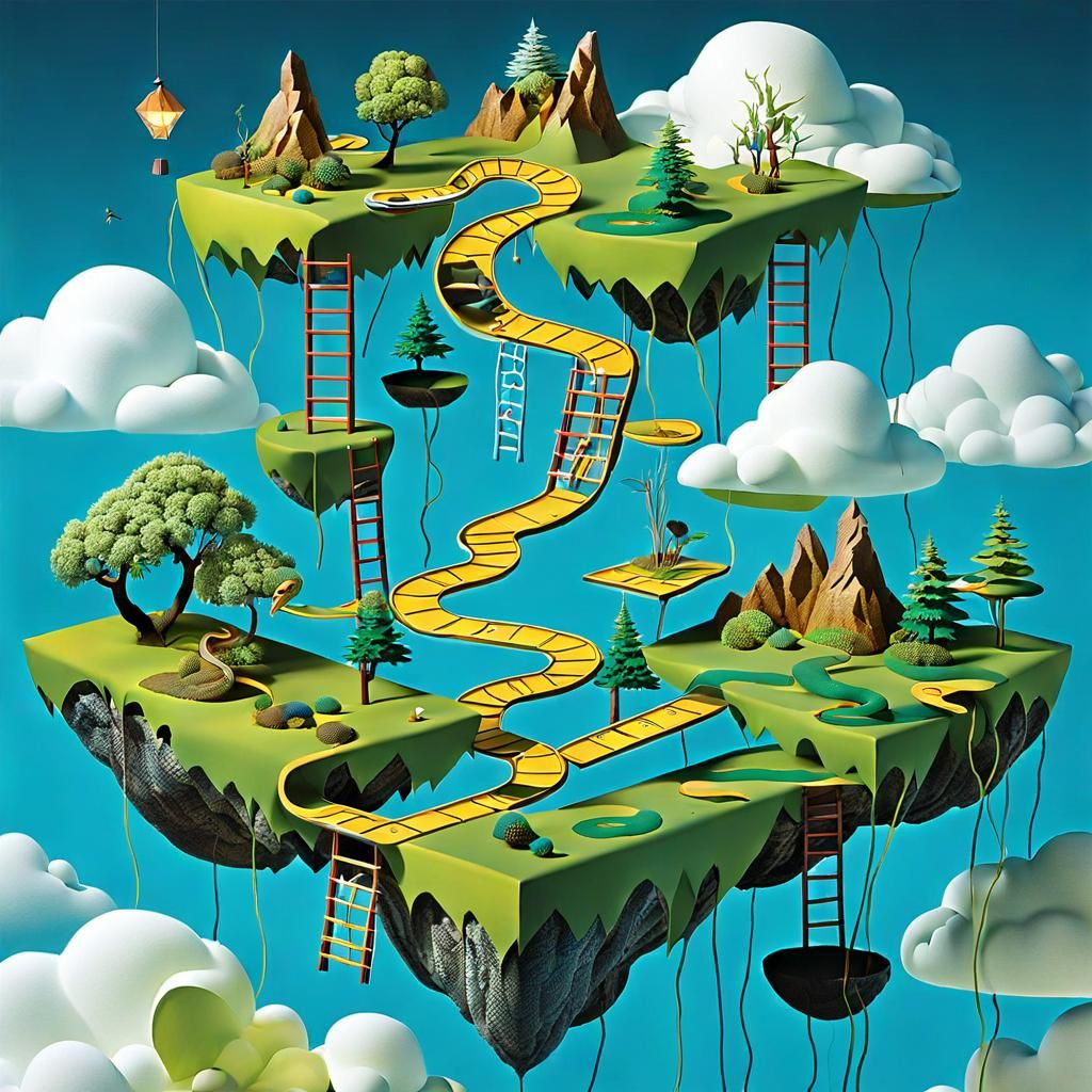 Surreal Floating Islands Landscape with Geometric Abstractio...