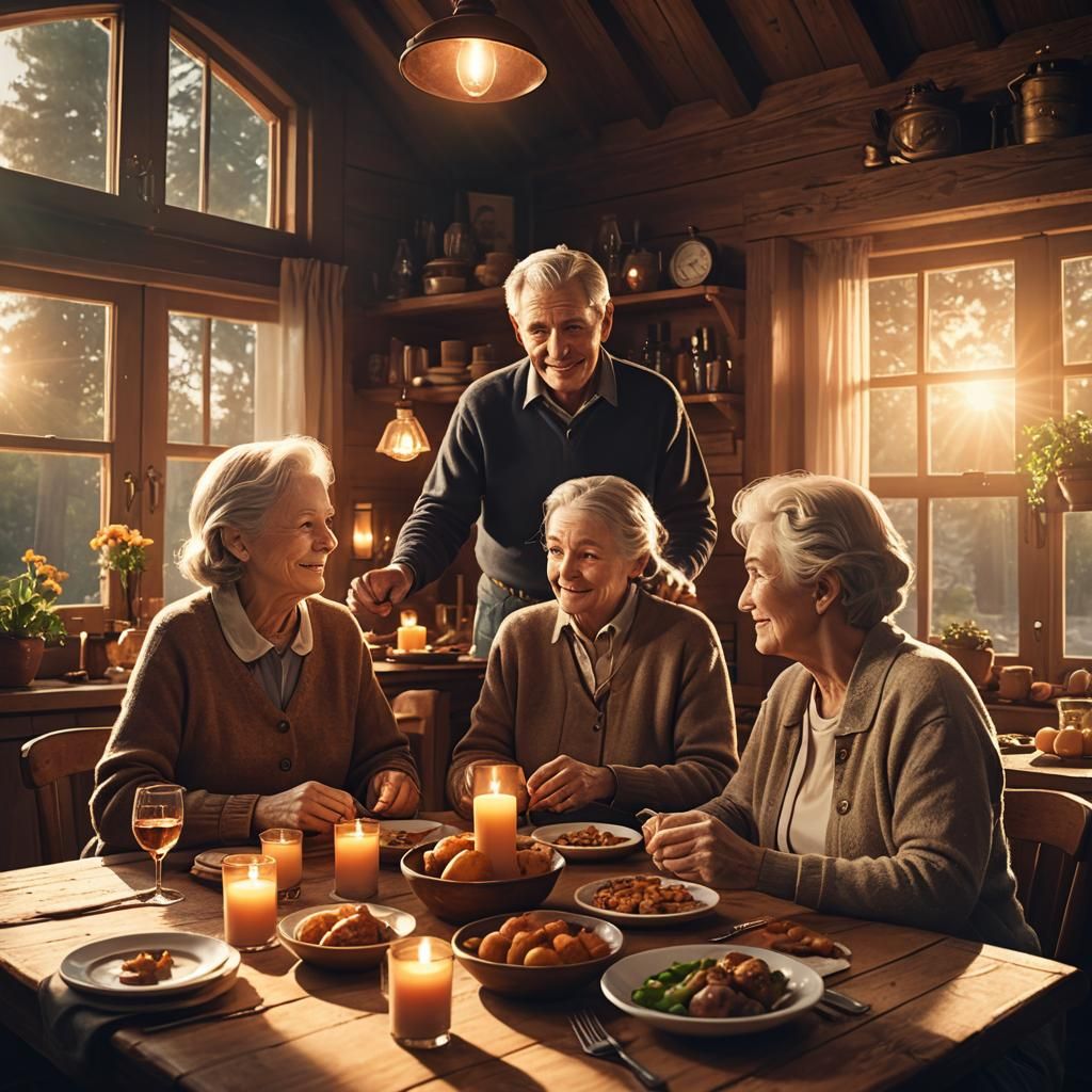 Cozy Family Dinner in a Warm Wooden Home