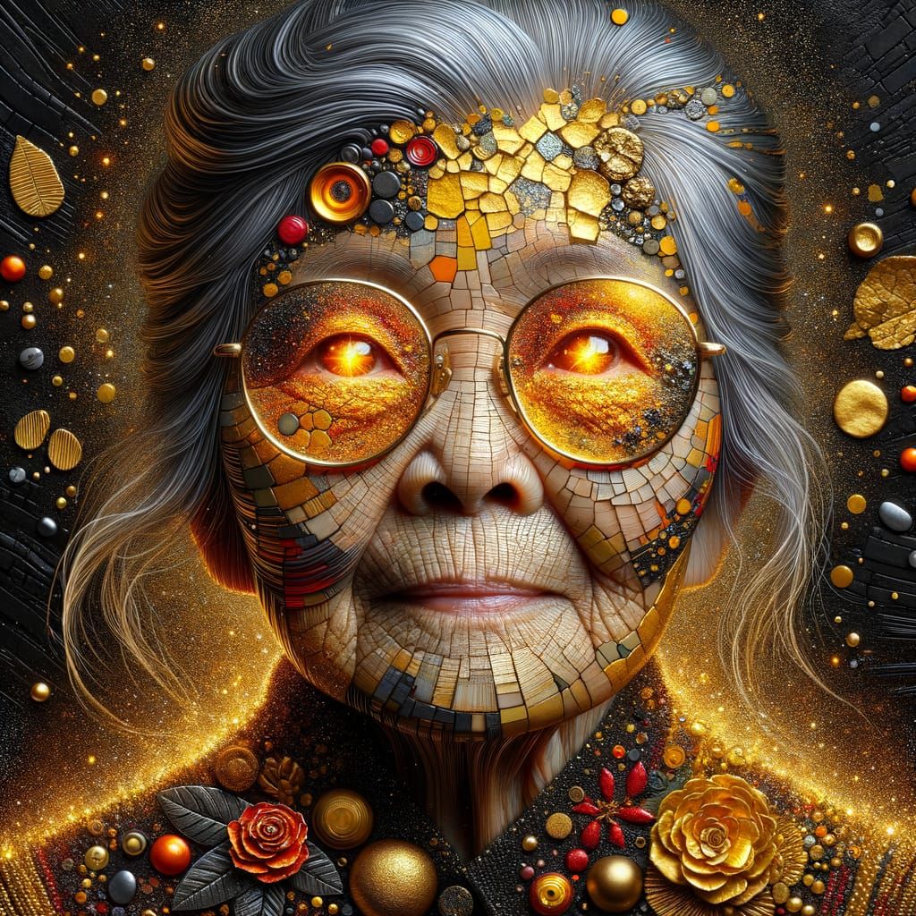Elderly Asian Woman Portrait in Maximalist Impasto Style
