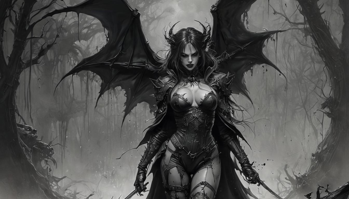 Vampiress in Dark, Gothic Art Style