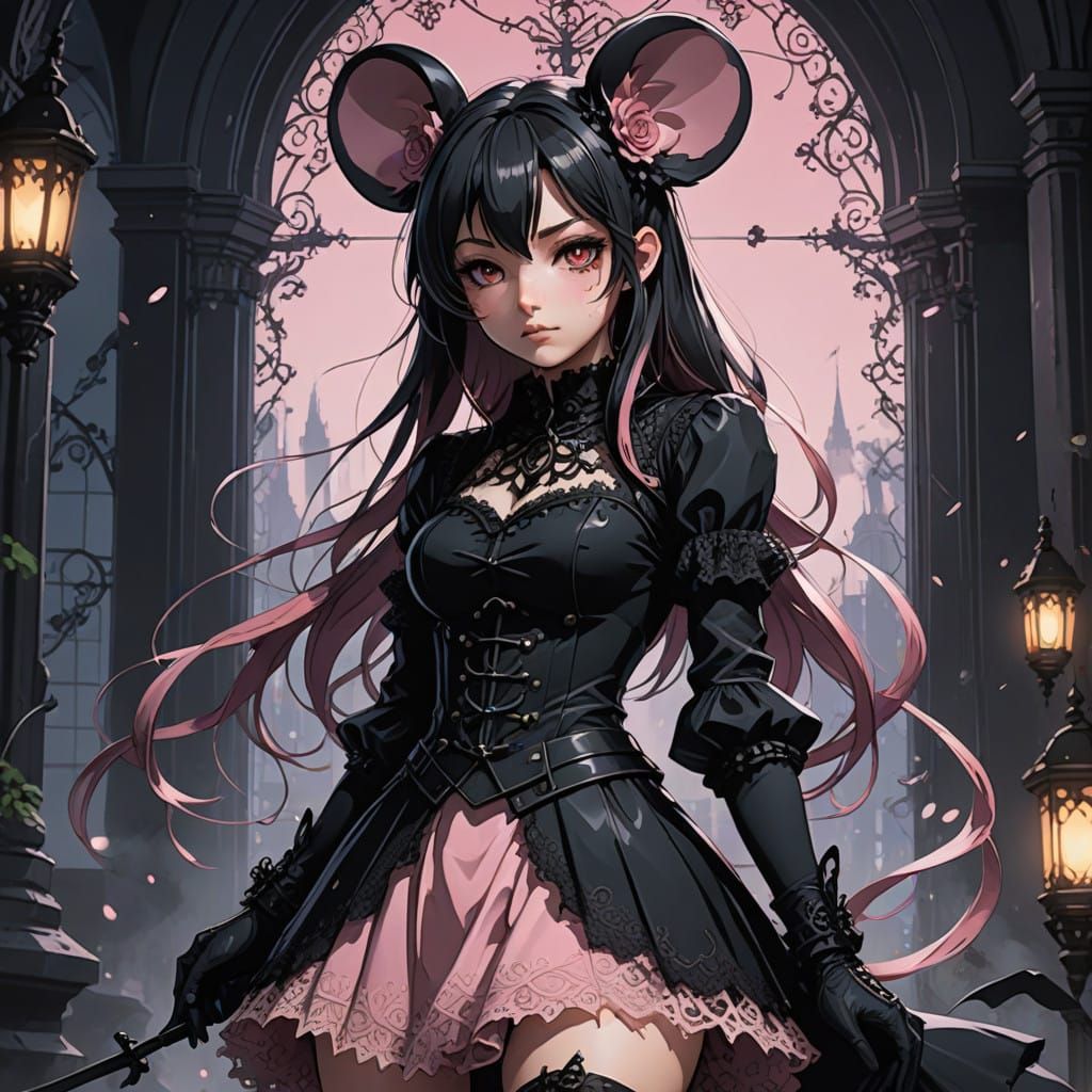 Gothic Mouse Girl in Manga Style