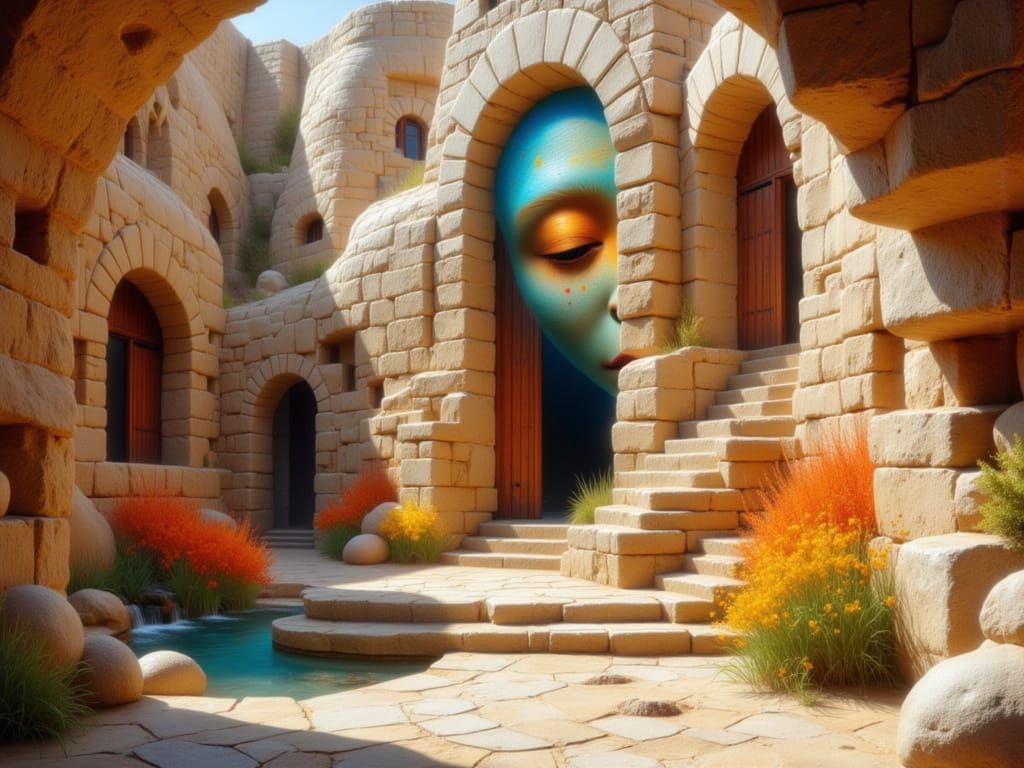 Surreal Cliff Dwelling with Ancestor Spirit