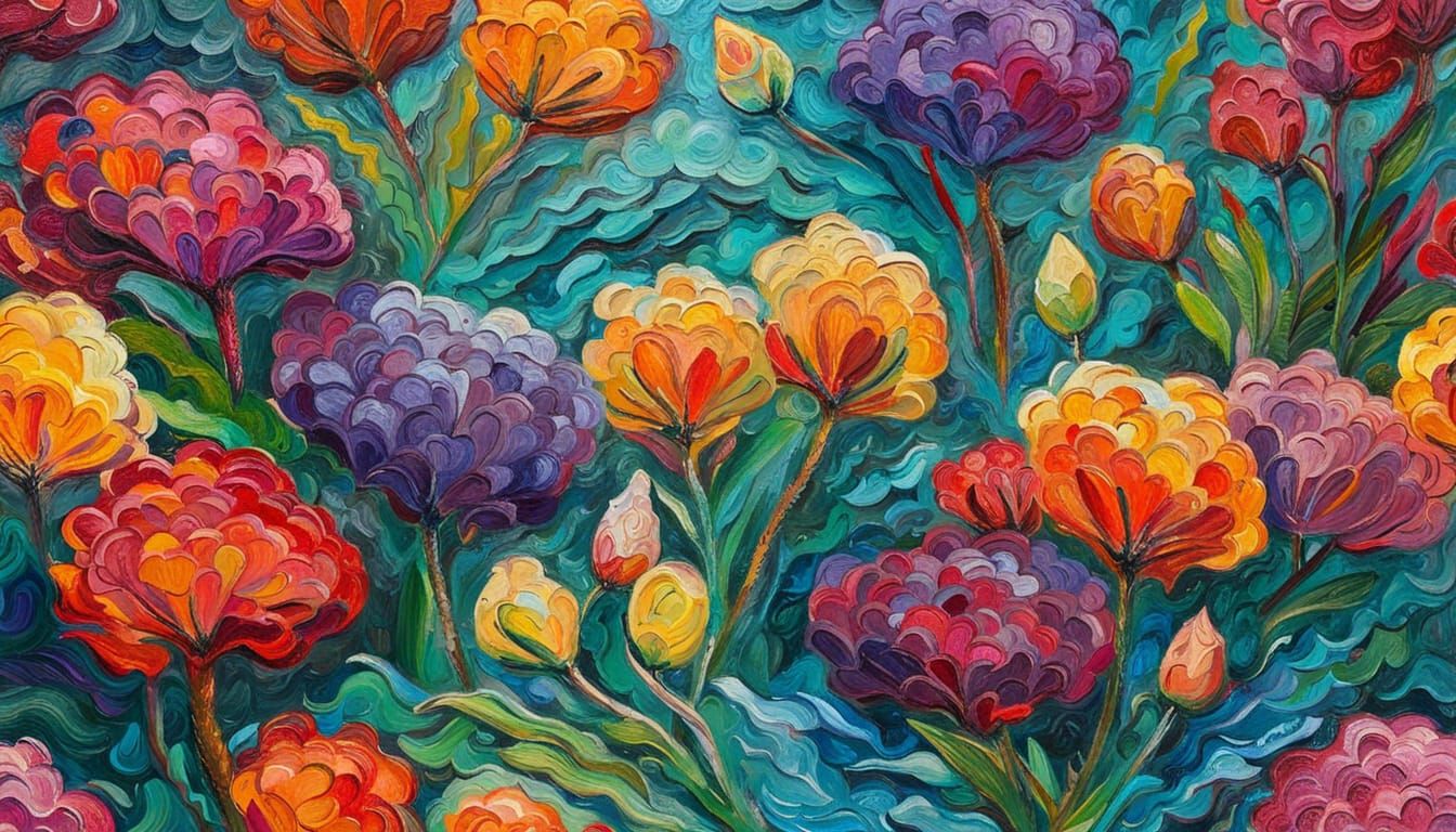 Chalk Art Floral Designs in Expressionist Style