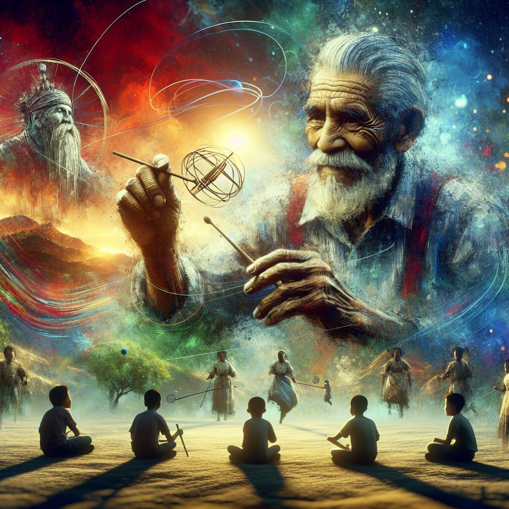 Elderly Man Explains Games in Fantasy Matte Painting