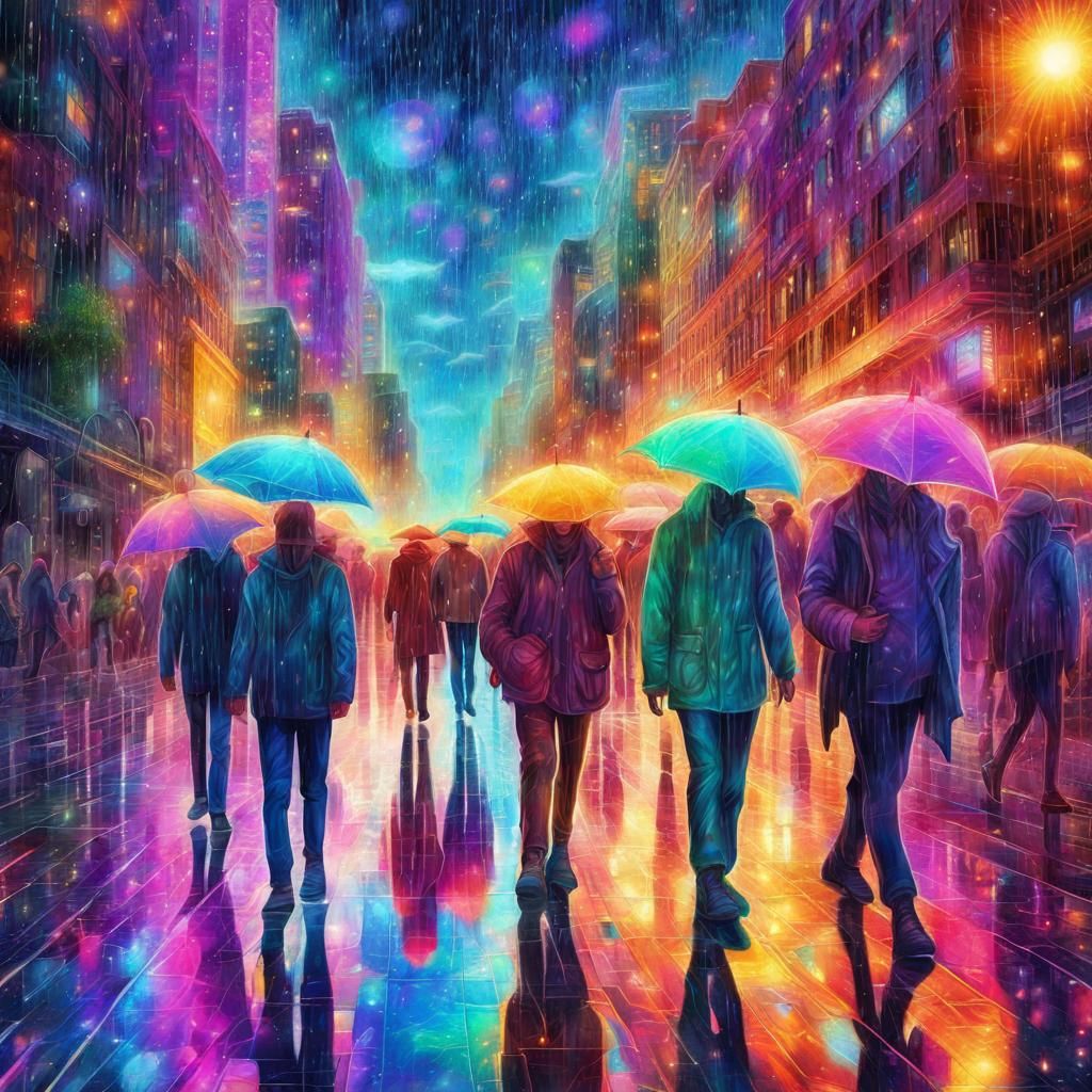 Bright Lights Reflecting in Rainy City Mosaic