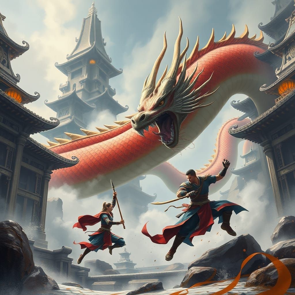 Heroic Warrior's Epic Battle Against Chinese Dragon