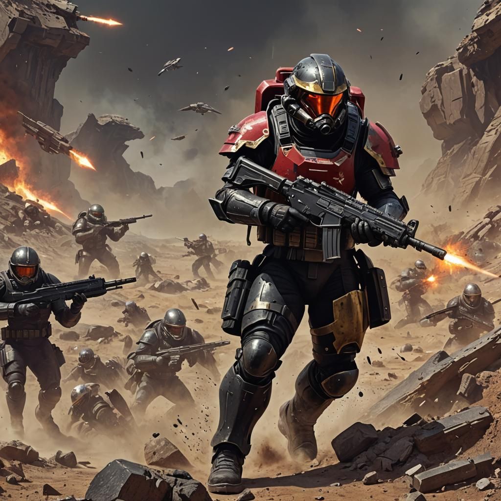 Sci-Fi Trooper in Battlefield, Detailed Matte Painting