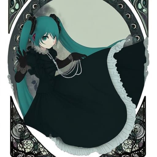 Hatsune Miku in Victorian Dress, Alphonse Mucha Style