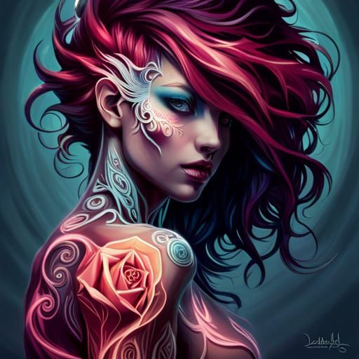 Alien Girl with White Roses in Digital Art Style