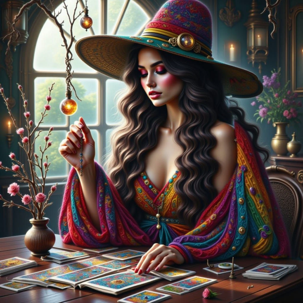 Tarot Witch Reading Pendulum Table Digital Art