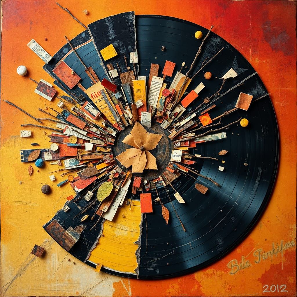 Exploding Vinyl Record in Affichiste Collage Style