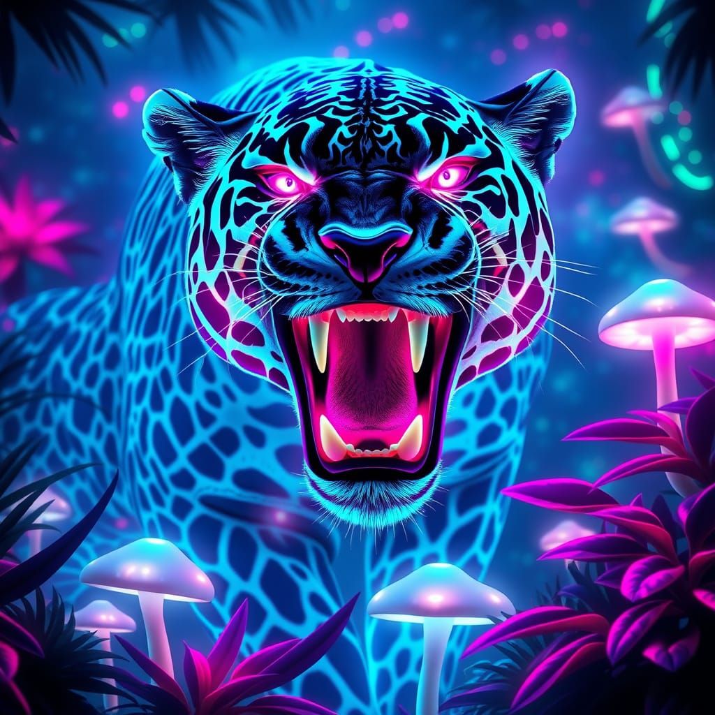 Electric Blue Jaguar Roars with Primal Intensity