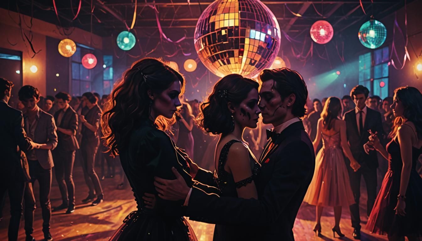 Vampire and Zombie Dance in Fauvist Painting Style