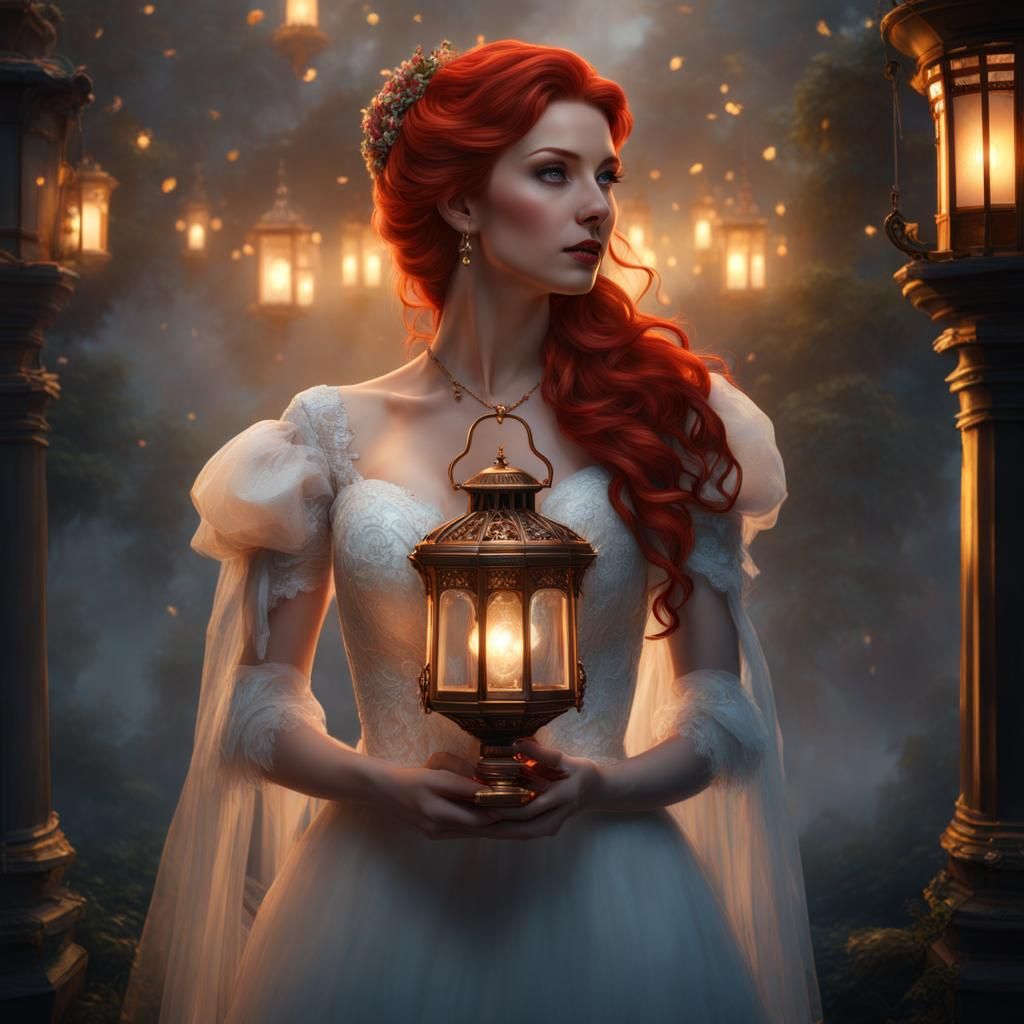 Red-Haired Bride with Lantern: Fantasy Concept Art