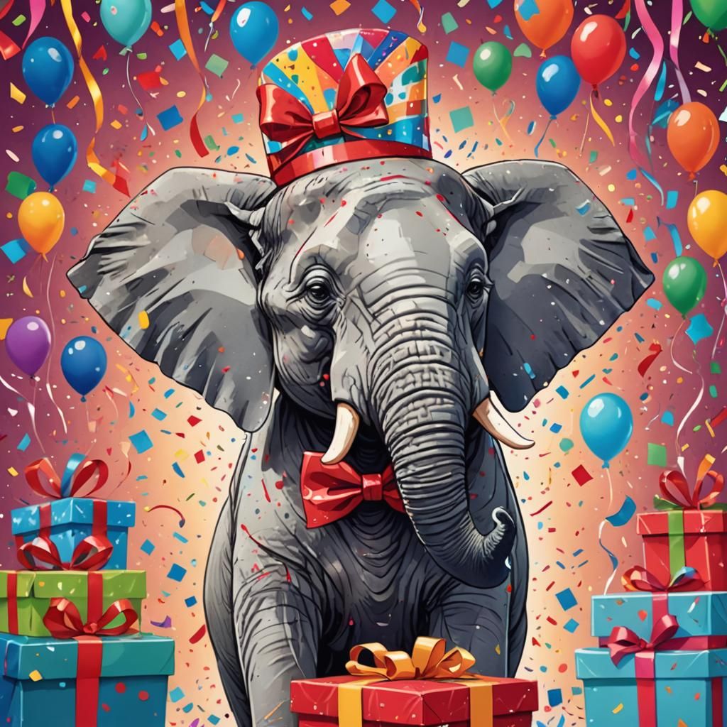 Cartoon Elephant Birthday in Colorful Gift Shop