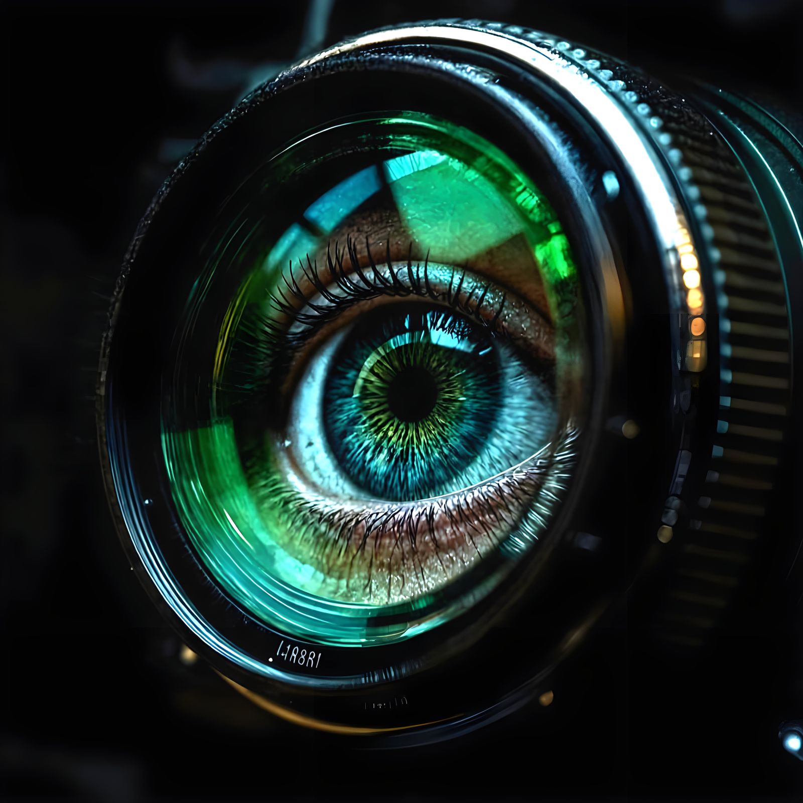 Surreal Eye Reflected in Camera Lens