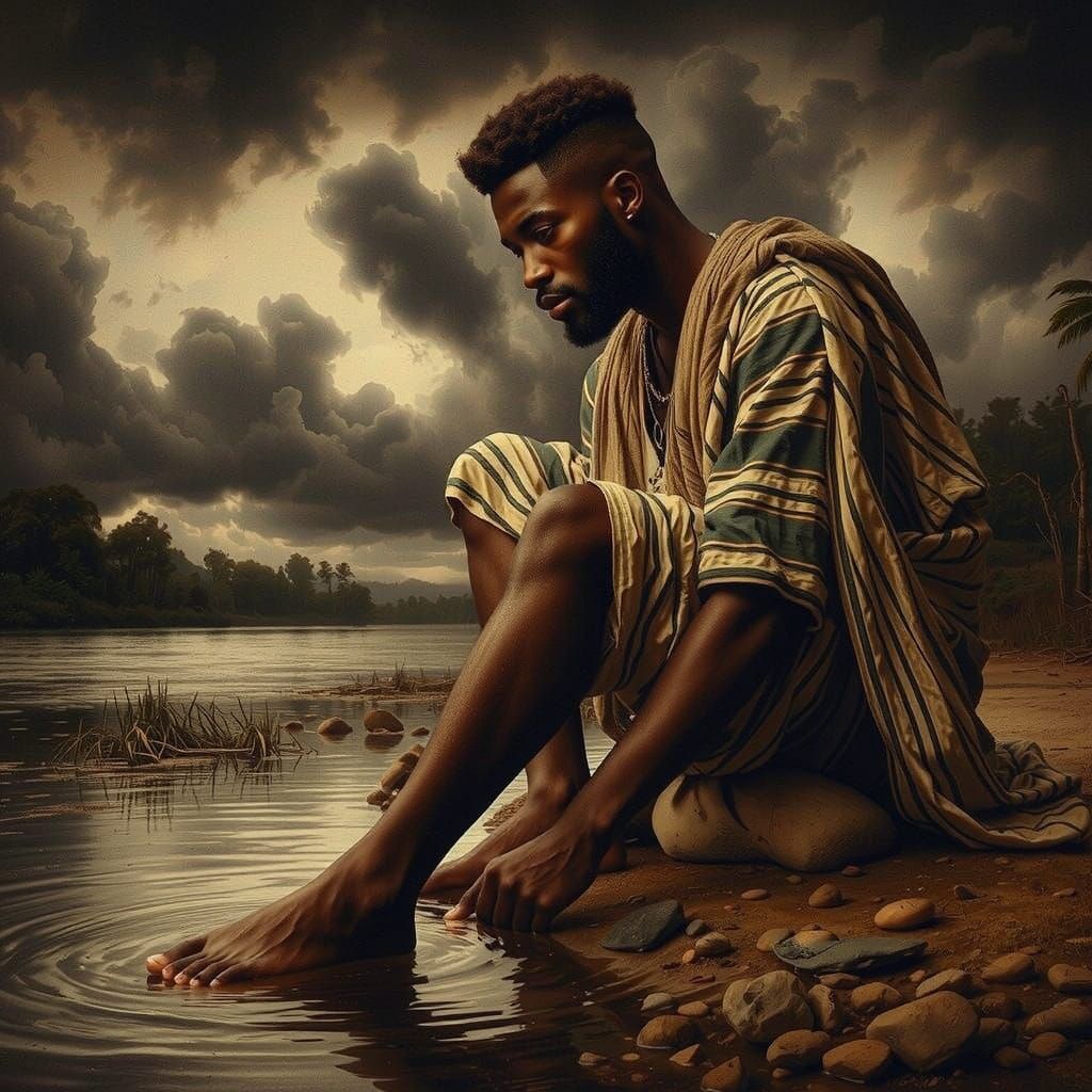 Pre-Raphaelite Congolese Prince by a River