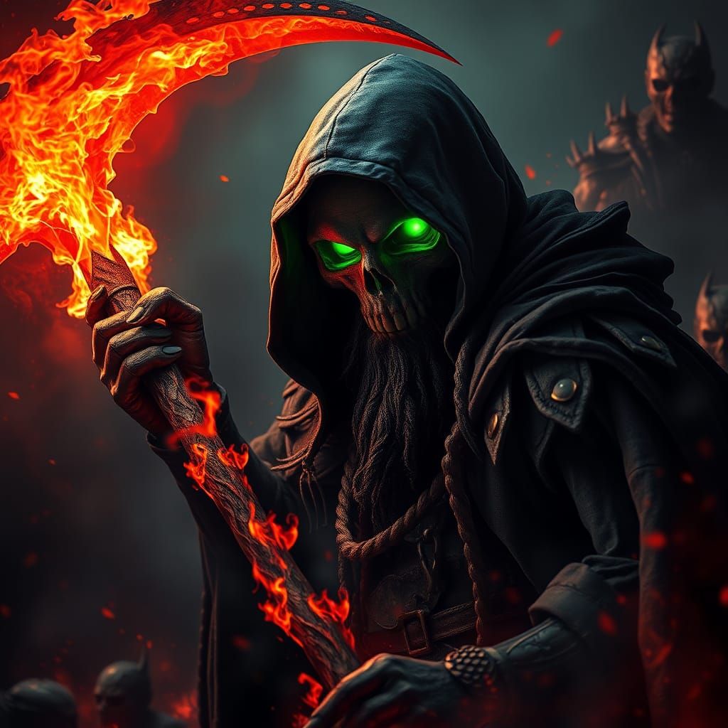Grim Reaper Battles Demons in Hell