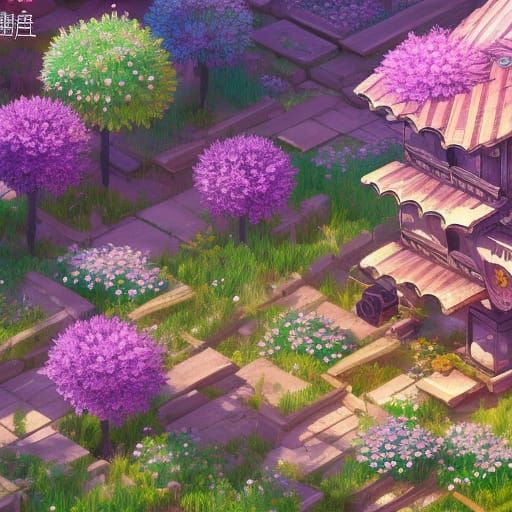 Solarpunk Flower Garden in Detailed Manga Style