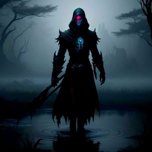 Ghostly Wraith Haunts Foggy Pond: Fantasy Concept Art