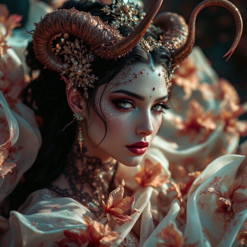 Elegant Demon Woman in Dark Fantasy Style
