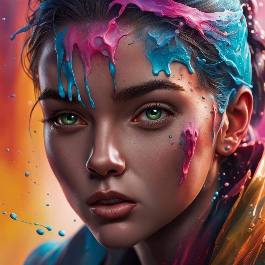 Hyperrealistic Portrait with Colorful Splash Art Background