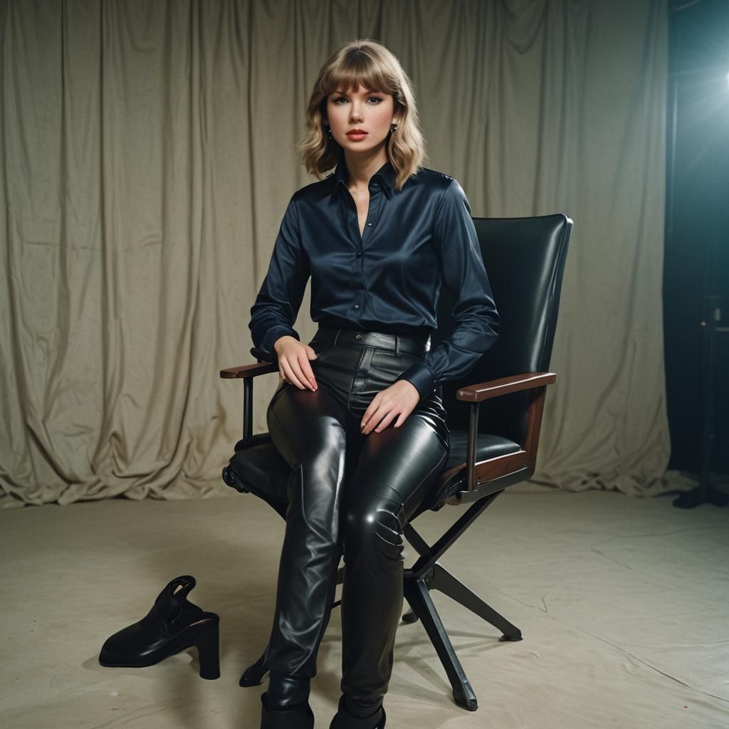 Cinematic Film Still of Woman in Leather