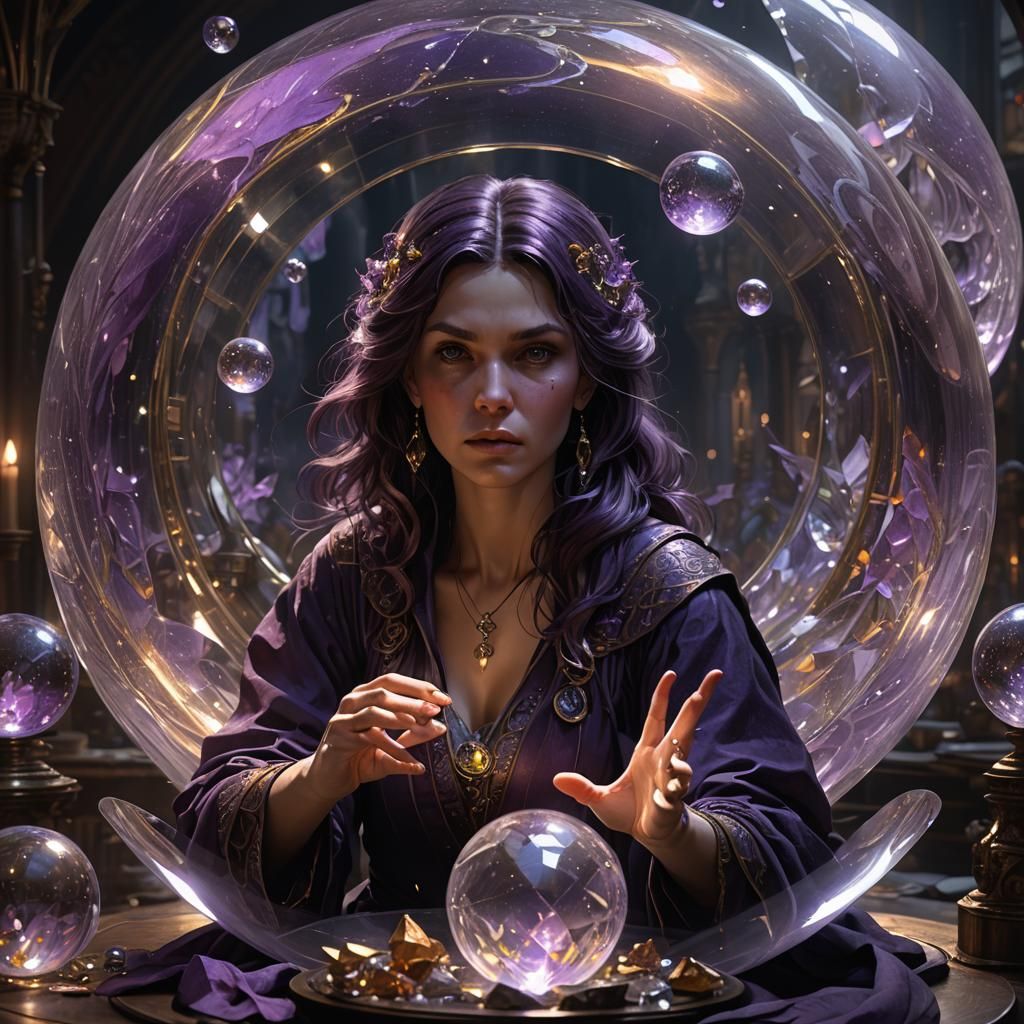 Sorceress Gazing into Crystal Ball: Dark Fantasy Art