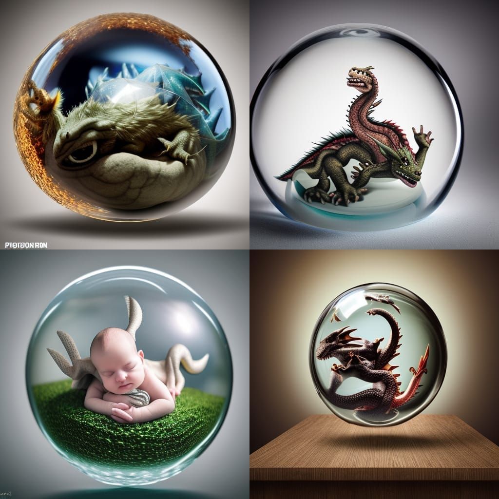 Sleeping Baby Dragon in Glass Sphere