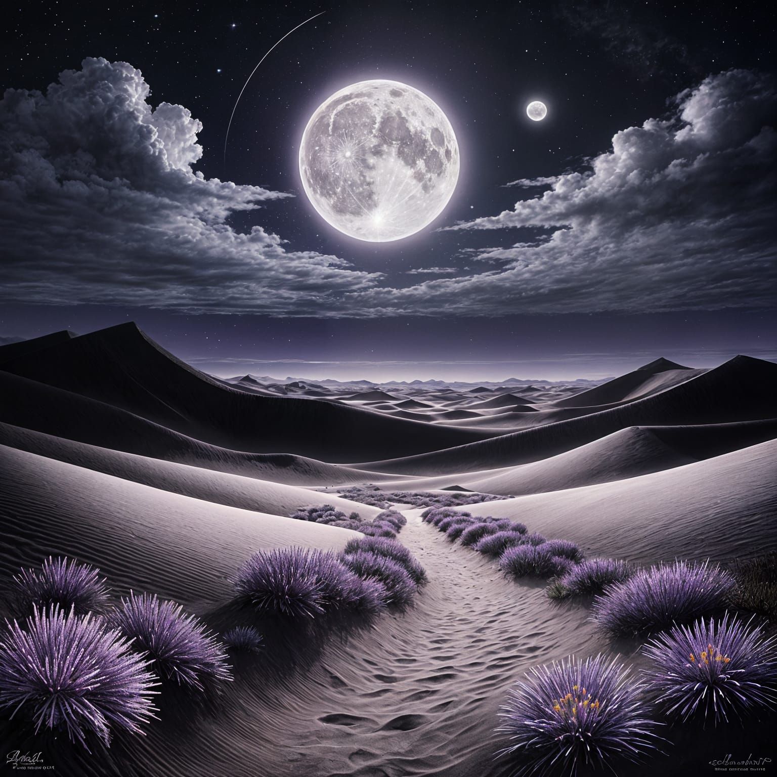 Dreamlike Desert Scene with a Glowing Flower