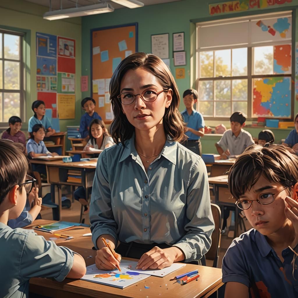Hyperrealistic Teacher in Classroom Concept Art
