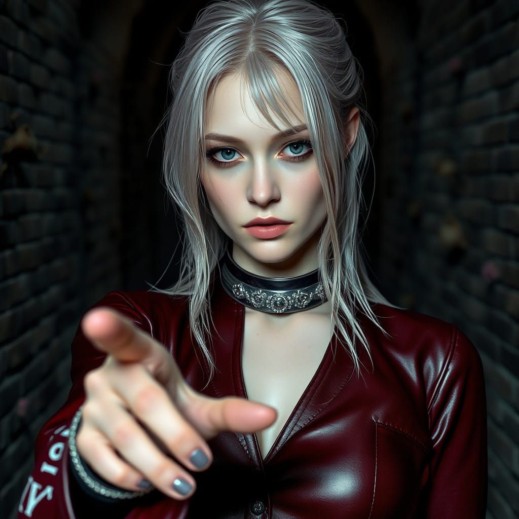 Enigmatic Lady in Rich Burgundy Velvet Gown