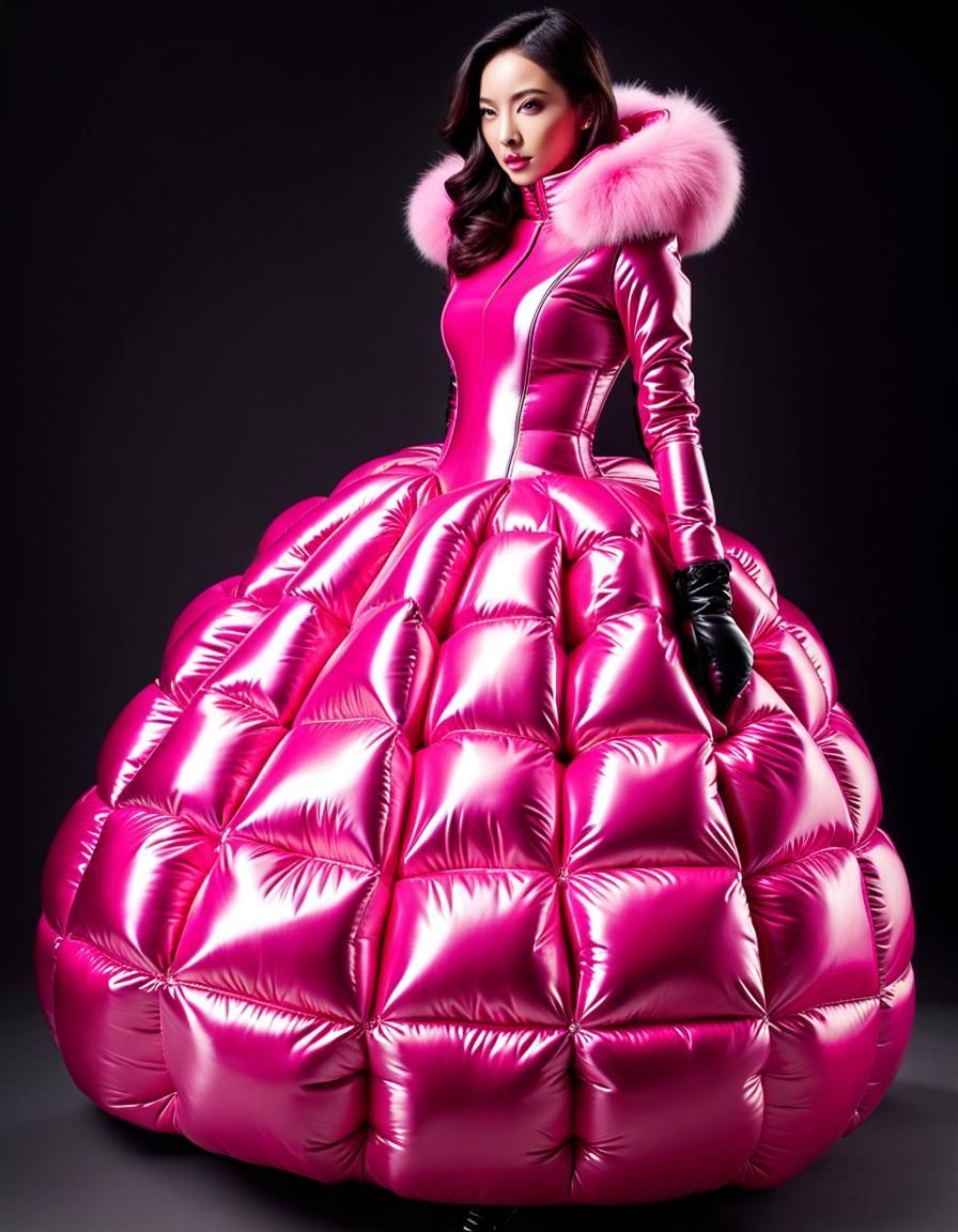 Rose Pink Latex Puffer Ball Gown Portrait